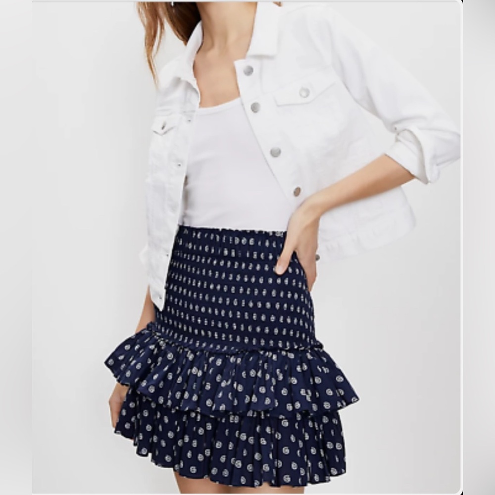 NWT Navy blue Loft smocked ruffle skirt Petite XS